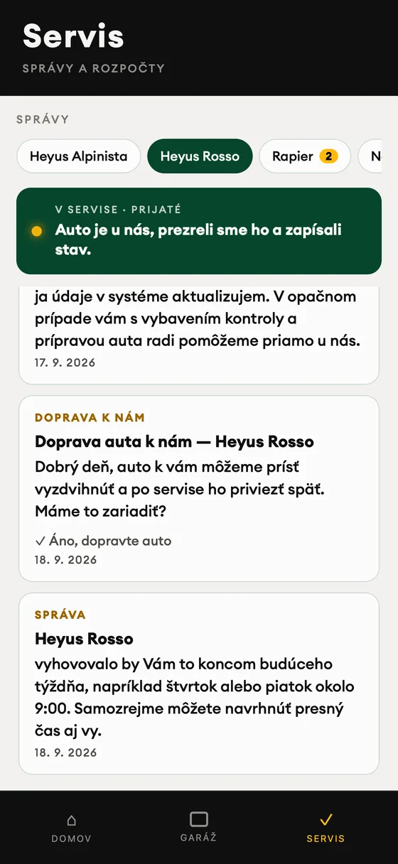 Obrazovka Garáže: dielňa vám píše, vy odpoviete